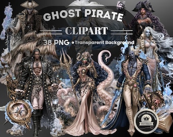 Ghost Pirate Clipart: 38 PNG Art (Digital Download, Piece PNG Files)