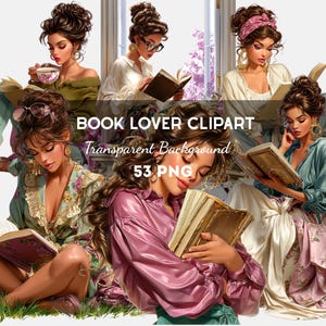 Book Lover Clipart Bundle : 53 PNG Art (Digital Download, Piece PNG Files)