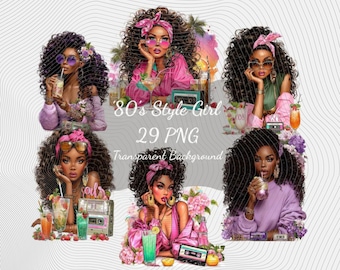 80s Style Girl Clipart: 29 PNG (Printable Digital Download)