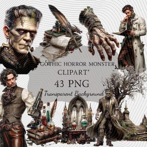 Gothic Horror,Monster Graphics PNG Clipart Set : 43 Piece Printable Art (Digital Download)