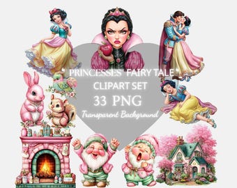 Princesses Fairytale PNG Clipart Set : 33 Piece Printable Art (Digital Download)