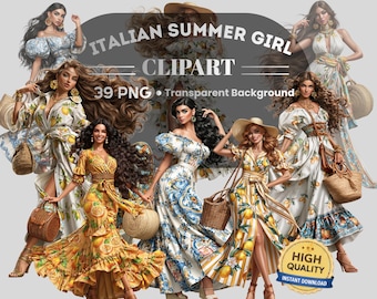 Amalfi Coast Girls Clipart Bundle | 39 PNG Printable Art (Digital Download)