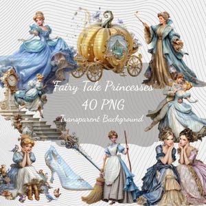 Fairytale Princesses PNG Clipart Set : 40 Piece Printable Art (Digital Download) image 1