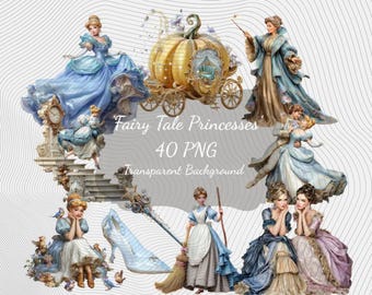 Fairytale Princesses PNG Clipart Set : 40 Piece Printable Art (Digital Download)