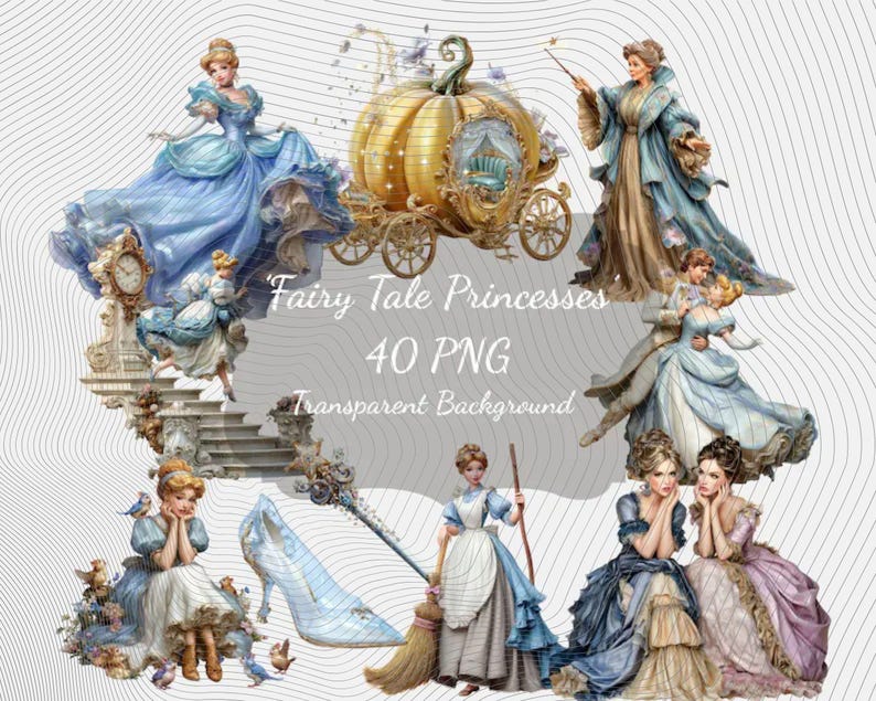 Fairytale Princesses PNG Clipart Set : 40 Piece Printable Art (Digital Download) image 1