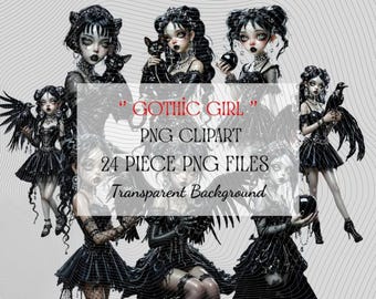 Gothic Girl Clipart | Dark Fantasy PNG Art (Digital Download)