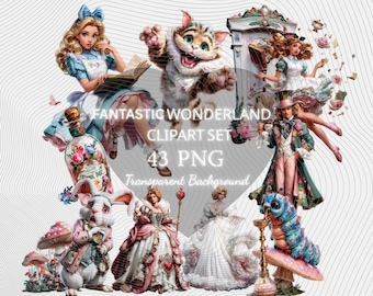 Wonderland Fairytale PNG Clipart Set : 43 Piece Printable Art (Digital Download)