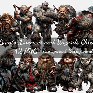 Jättar, dvärgar och trollkarlar Clipart-set: 42 PNG-konst (digital nedladdning, PNG-filer)