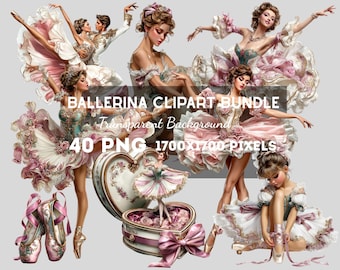 Ballerina Clipart Bundle : 40 PNG Art (Digital Download, Piece PNG Files)