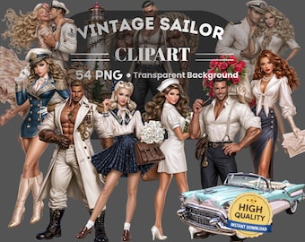 Navy Style Sailor Clipart: 54 PNG Art (Digital Download, Piece PNG Files)