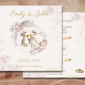 Hochzeitseinladung Vogel, Digitale Hochzeitseinladung, Personalisierte Einladung, Quadratische Einladung, Printable Hochzeitseinladung