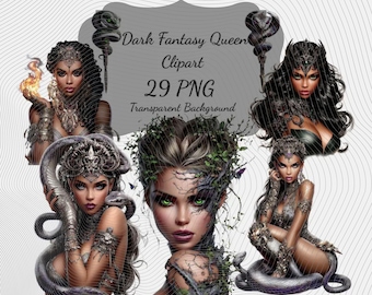 Dark Fantasy Queen PNG Clipart : 29 Piece Printable Art (Digital Download)