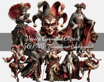 Clipart del Carnevale di Venezia: 56 PNG Art (download digitale, file PNG)