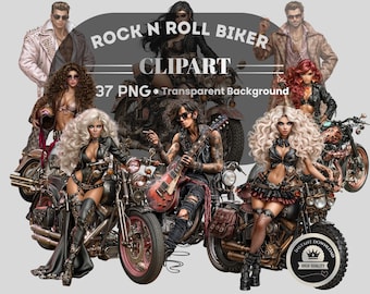 Rock N Roll Biker Clipart: 37 PNG Art (Digital Download, 26 Piece PNG Files)