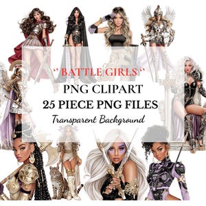 Battle Girl PNG Clipart | Warrior Woman Art | Fantasy Clipart Set | Gamer Girl Png Art| Digital Download | Printable 25 Piece PNG Files