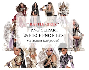 Battle Girl PNG Clipart: Warrior Woman Fantasy Art (Digital Download, 25 Piece PNG Files)