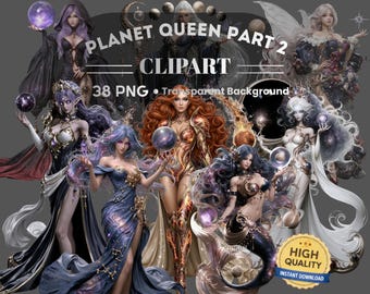 Planet Goddess Part 2 Clipart: 38 Piece Printable PNG Art