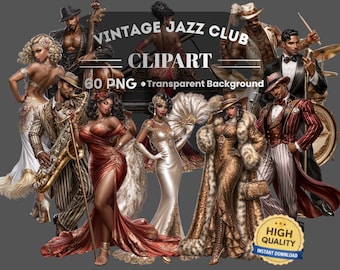 Vintage Jazz Club Clipart: 60 PNG Art (Digital Download, Piece PNG Files)