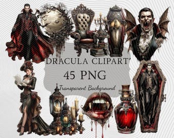 Vampire PNG Clipart Set : 45 Piece Printable Art (Digital Download)