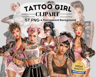 Tattoo Rebel Girls Clipart :57 PNG (Printable Digital Download)