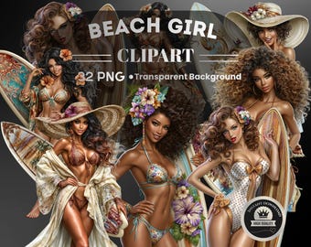 Beach Girl Clipart: 32 PNG Art (Printable Digital Download)