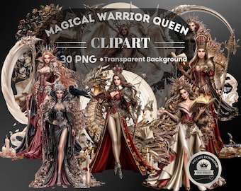 Magical Warrior Queen Clipart: 30 PNG Art (Digital Download, Piece PNG Files)