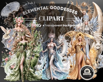 Elemental Goddesses Clipart: 30 PNG Art (Digital Download, Piece PNG Files)