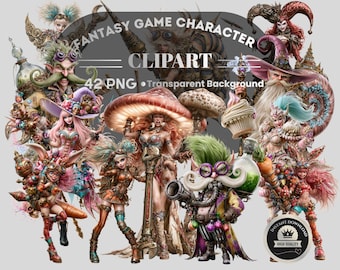 Fantasy Game Characters Clipart: 42 PNG Art (Digital Download, Piece PNG Files)
