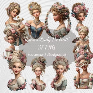 Retratos de damas rococó en imágenes prediseñadas 37 PNG: Arte imprimible (descarga digital)