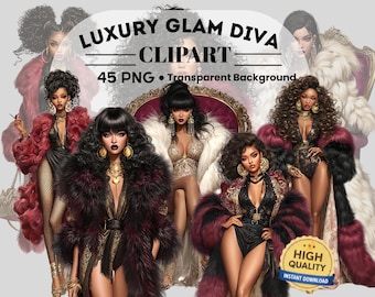 Luxury Glam Diva Clipart: Printable 45 Piece PNG Files (Digital Download)