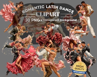 Romantic Latin Dance Clipart : 30 PNG Art (Digital Download, Piece PNG Files)