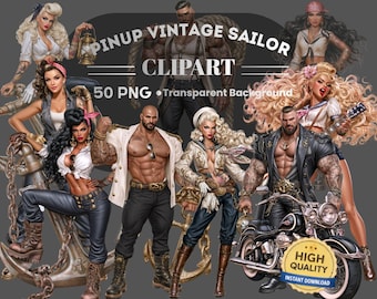 Pin Up Maritime Fantasy Clipart: 50 PNG Art (Digital Download, Piece PNG Files)