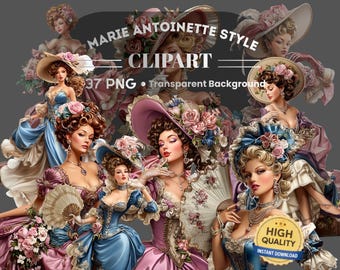 Marie Antoinette Style Clipart 37 PNG Bundle:  Piece Printable Art (Digital Download)