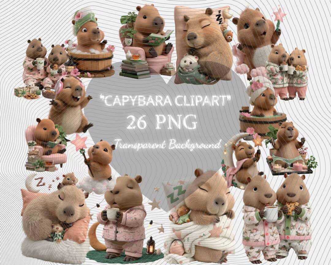 Relaxing Capybara PNG Clipart Bundle : 26 Piece Printable Art (digital ...