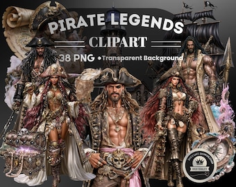 Pirate Legends Clipart: 38 PNG Art (Digital Download, Piece PNG Files)