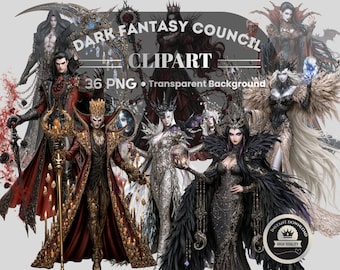 Dark Fantasy Council Clipart: 36 PNG Art (Digital Download, Piece PNG Files)
