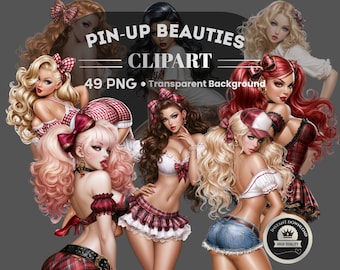 Pin-Up Beauties Clipart: 49 PNG Art (Printable Digital Download)