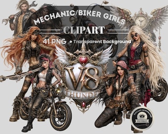 Mechanic Biker Girls Clipart :41 PNG Art (Digital Download, 26 Piece PNG Files)