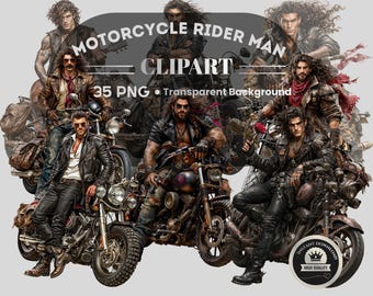 Motorcycle Rider Man Clipart: 35 PNG Art (Digital Download, 26 Piece PNG Files)
