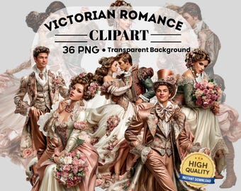 Victorian Romance Clipart PNG Bundle: 36 Piece Printable Art (Digital Download)