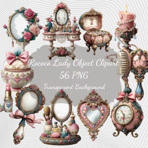 Rococo Objects Clipart 56 PNG Bundle: Piece Printable Art (Digital Download)