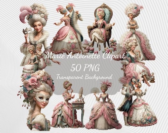 Paquete de 50 imágenes PNG de la Reina Rococó: Arte imprimible (descarga digital)