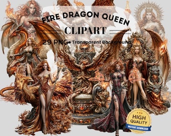 Fire Queen Phoenix Goddess Clipart 29 PNG Bundle:  Piece Printable Art (Digital Download)