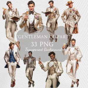 Gentleman Clipart PNG Set (Digital Download, 33 Piece PNG Files)