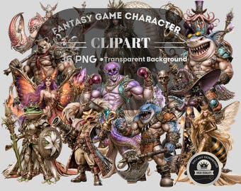 Fantasy Game Character Clipart: 36 PNG Art (Digital Download, Piece PNG Files)