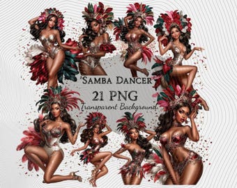 Clipart de bailarina de samba de carnaval: 21 imágenes PNG imprimibles (descarga digital)