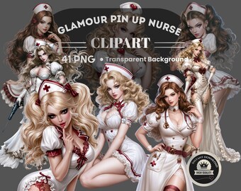 Glamour Pin Up Nurse Clipart: 41 PNG Art (Printable Digital Download)