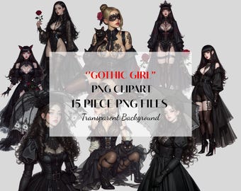 Gothic Girl Clipart PNG | Dark Art, Transparent Background (Digital Download
