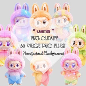 Kawaii Labubu PNG Clipart: 30 Piece Printable Art (Digital Download)