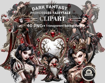 Dark Fantasy Princesses Fairytale PNG Clipart Set : 40 Piece Printable Art (Digital Download)